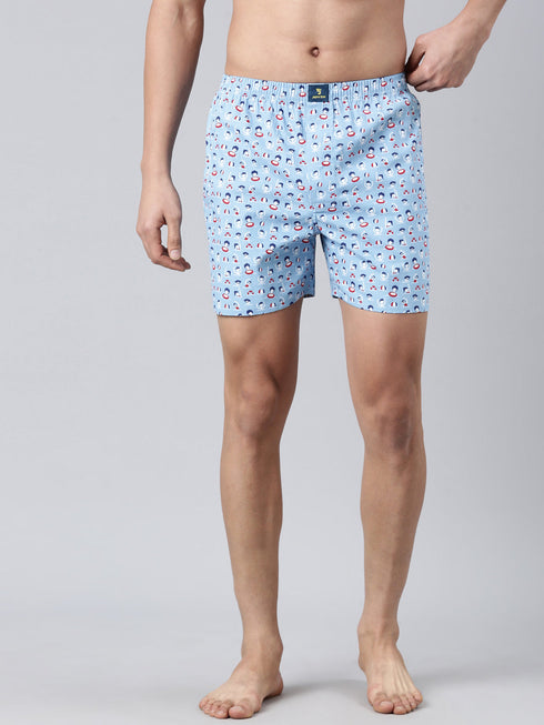 Blue Printed Pure Cotton Boxer